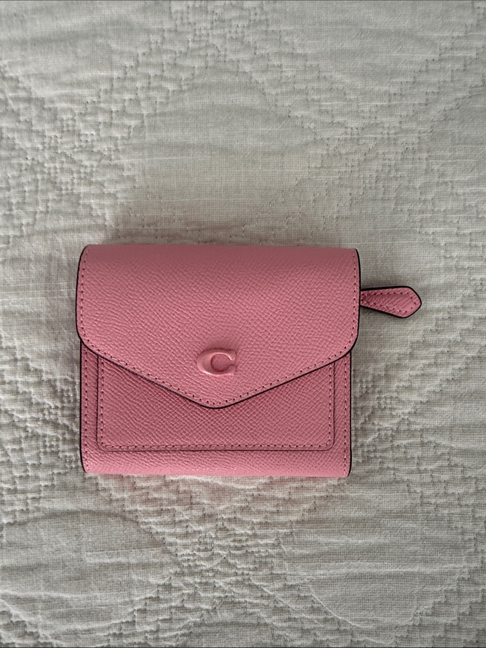 Coach Cross Wyn Grain Leather Small Wallet Flower Pink Silver Accents - Picture 2 of 16